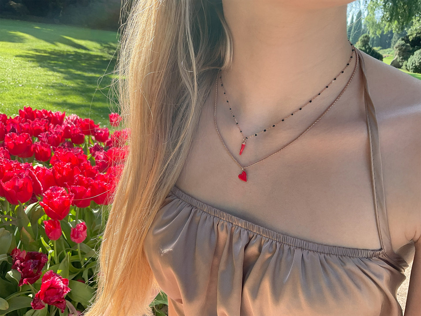 Collana in argento rosé "CORNETTO"