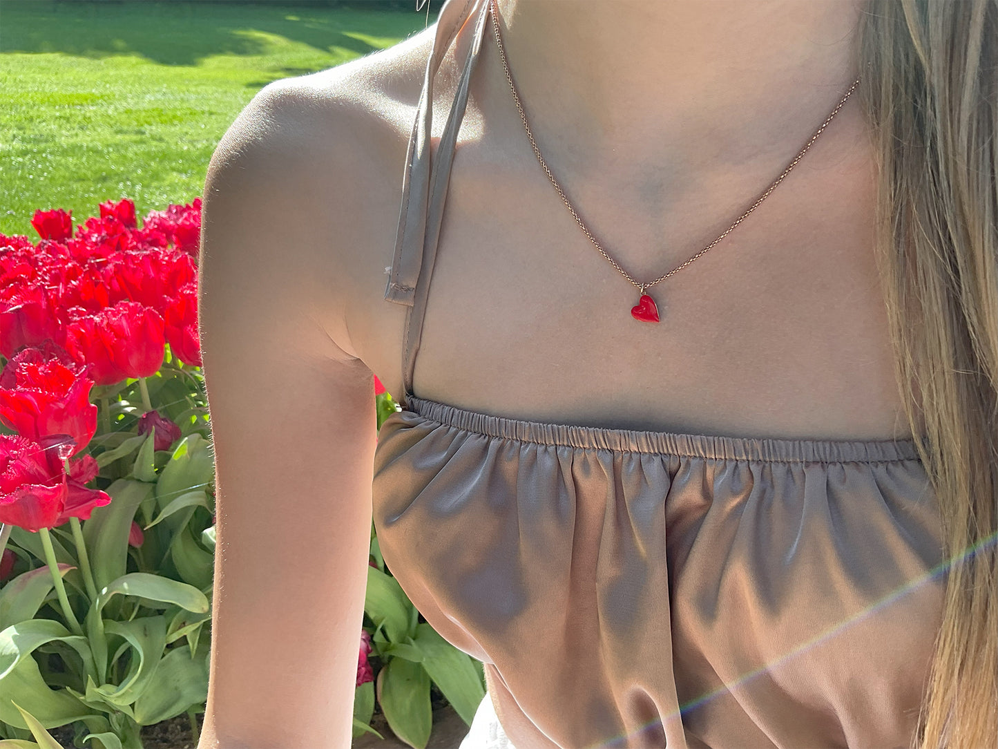 Collana rosé  con pendente cuore rosso