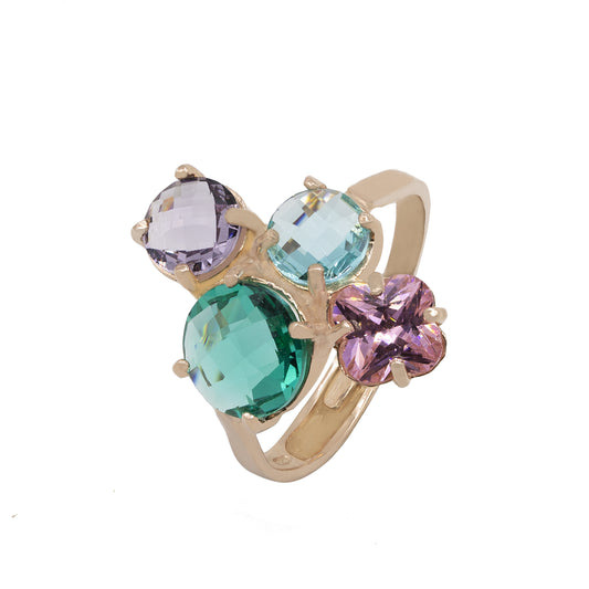 Anello con quarzi colorati viola,verde,azzurro,rosa